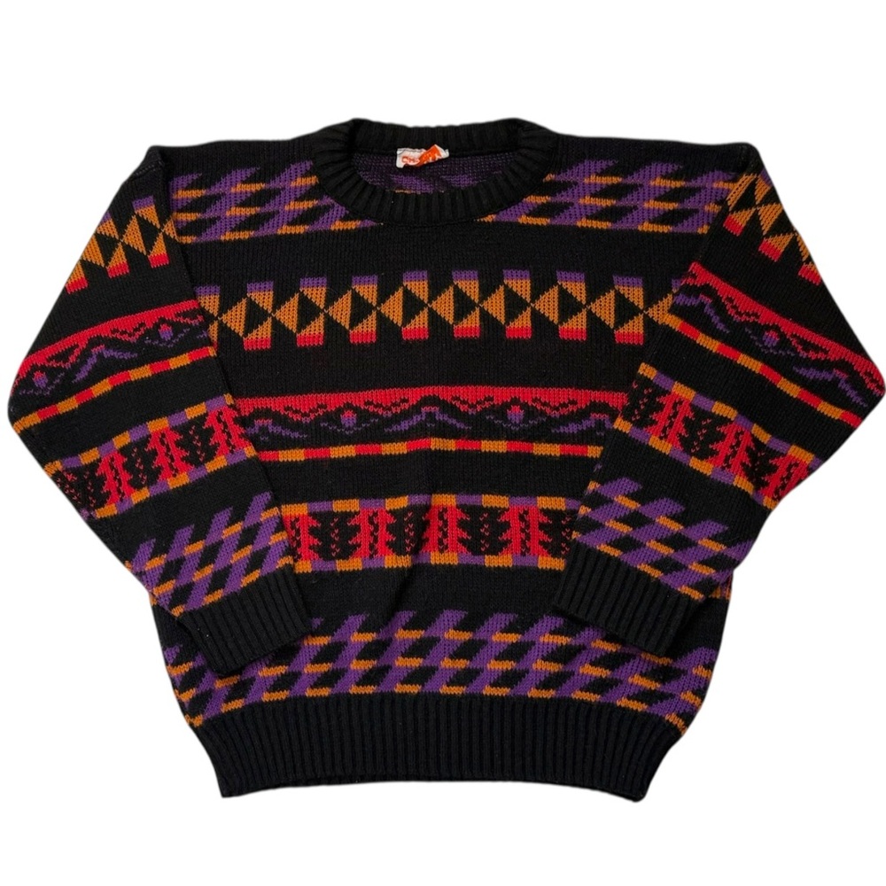 Vintage Spunky 80’s Made‎ in USA Colorful Geometric Pattern Sweater - Medium